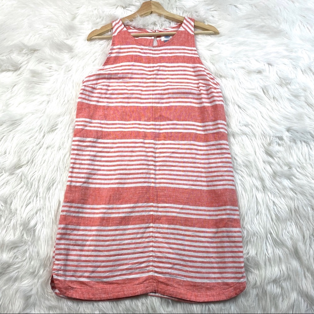 Old Navy Coral and White Striped Sleeveless Shift Dress
